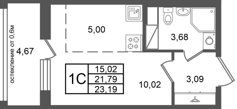 Студия 21,8 м²