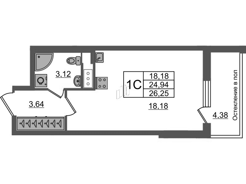 Студия 24,8 м²