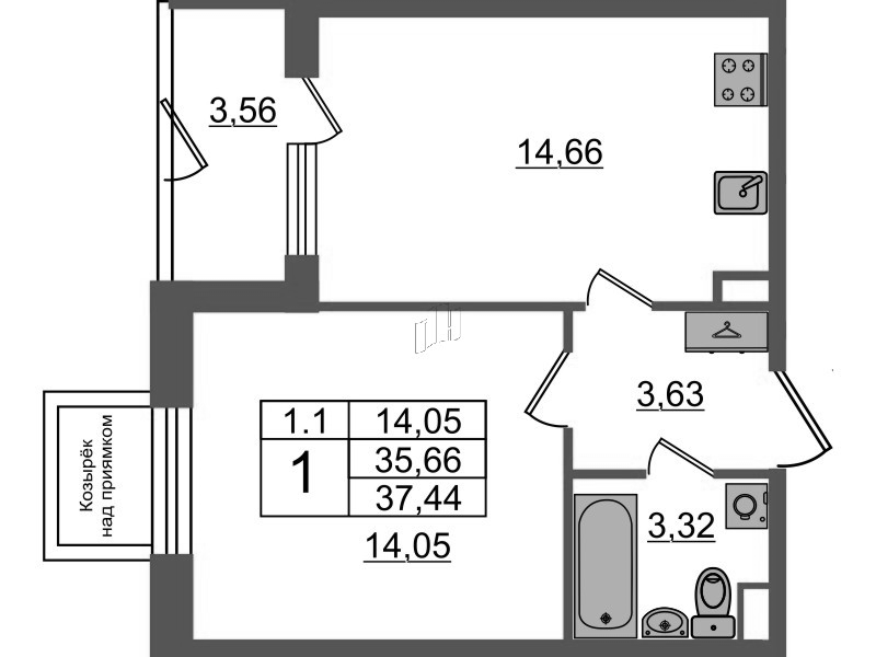 1 ккв 35,7 м²