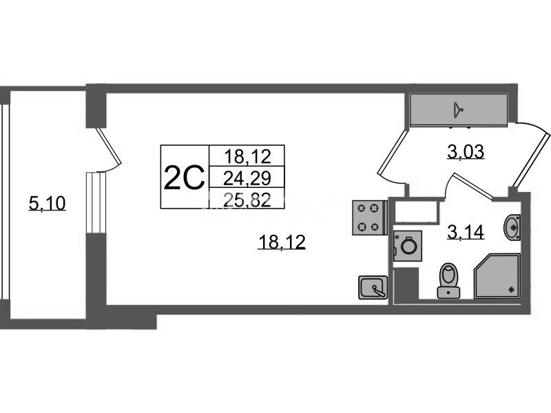 Студия 24,3 м²