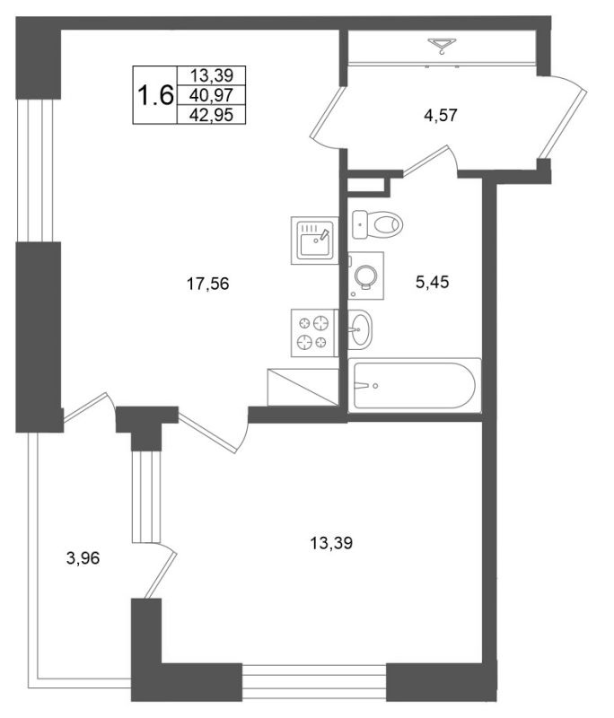2 ккв (Евро) 41 м²