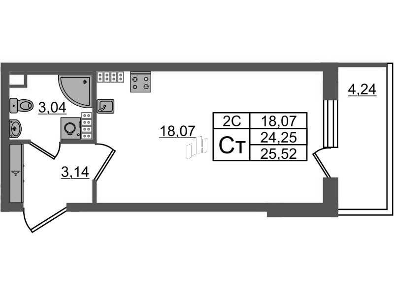 Студия 24,3 м²