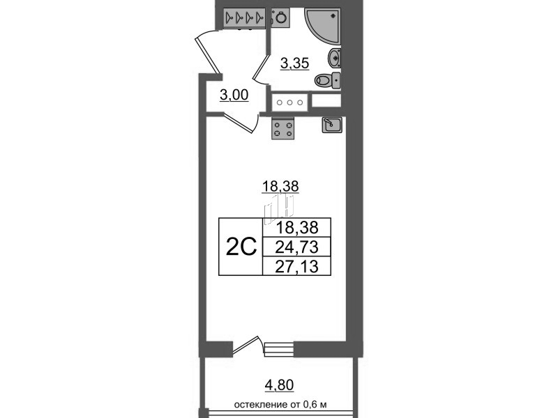 Студия 24,7 м²