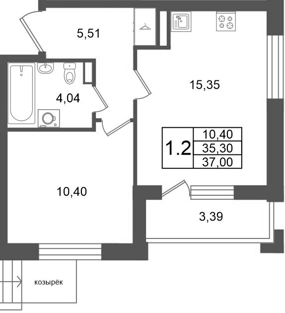 2 ккв (Евро) 35,3 м²