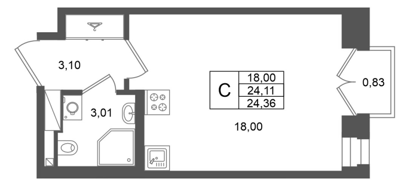 Студия 24,1 м²