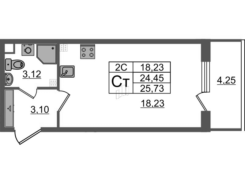 Студия 24,5 м²