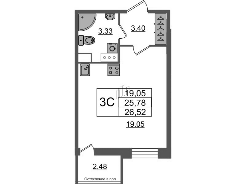 Студия 25,7 м²