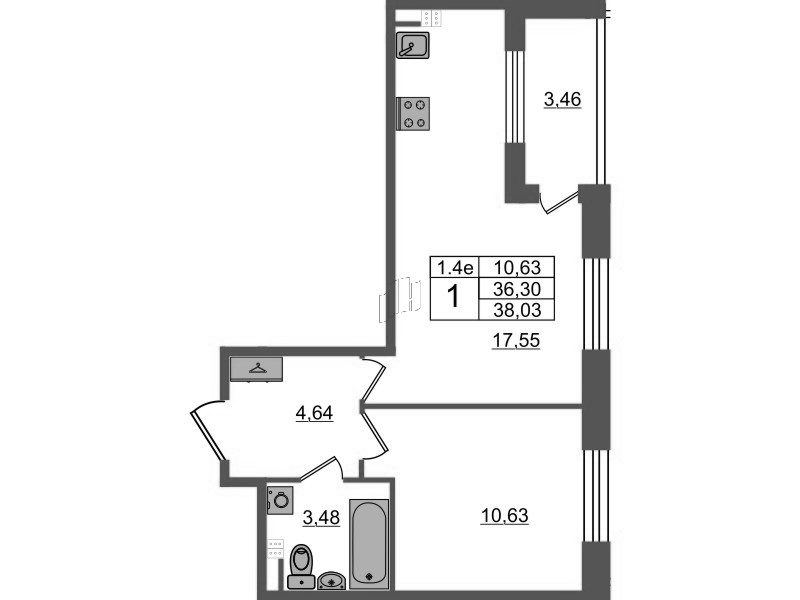 2 ккв (Евро) 36,3 м²