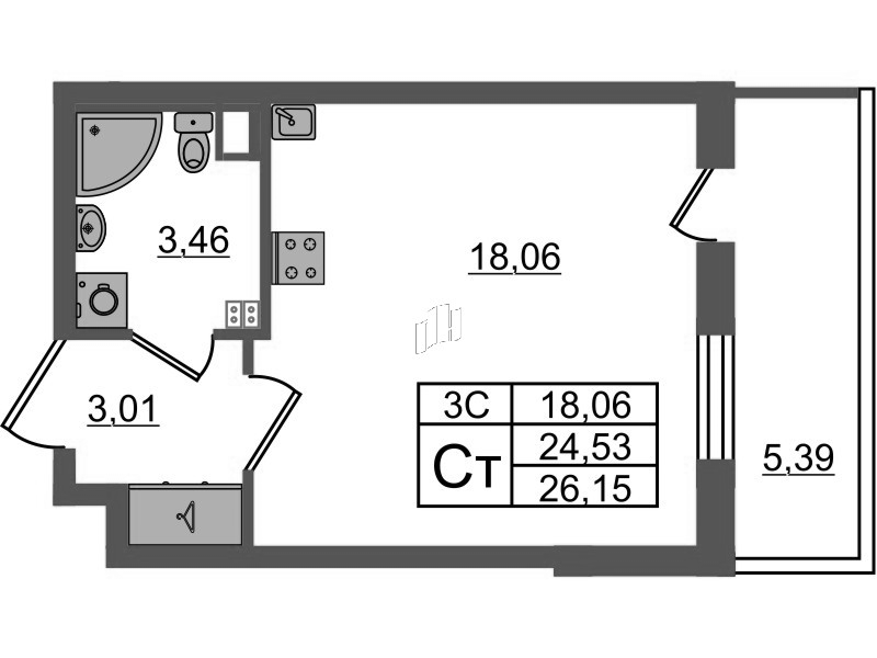 Студия 24,5 м²