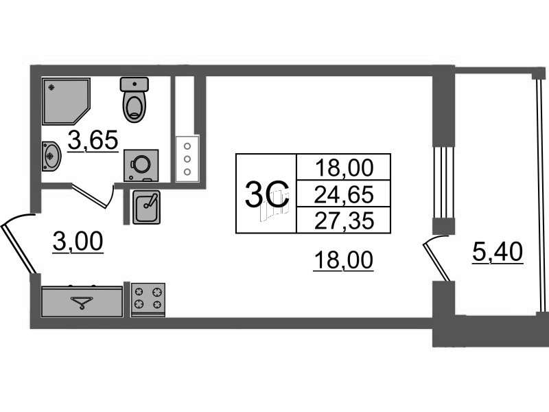 Студия 24,7 м²