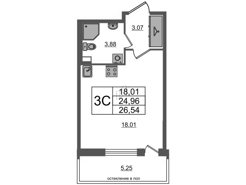 Студия 25 м²