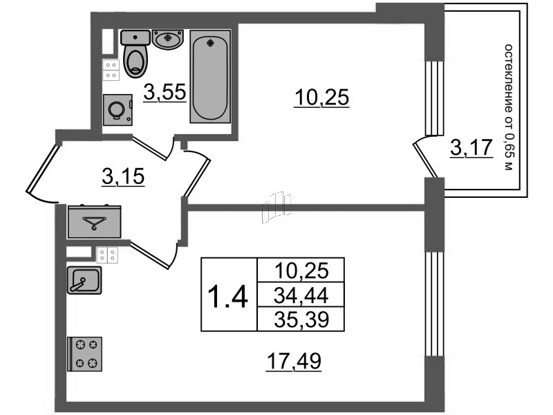 2 ккв (Евро) 34 м²