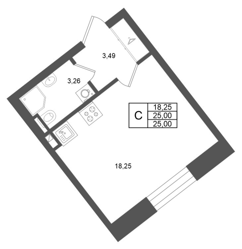 Студия 25 м²