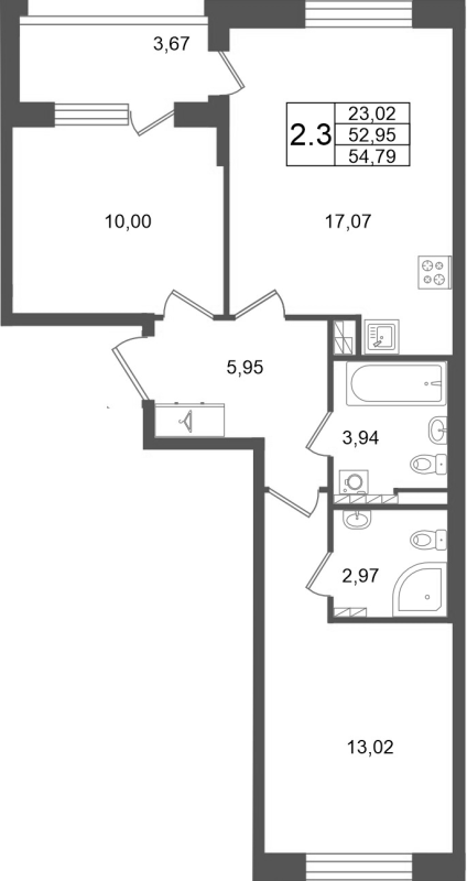 3 ккв (Евро) 53 м²