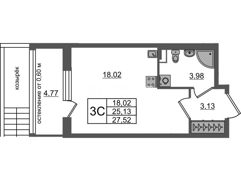 Студия 25,1 м²