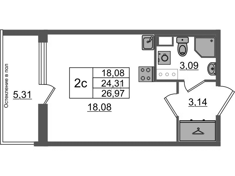 Студия 24,3 м²