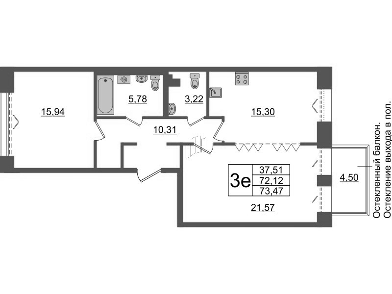 2 ккв (Евро) 72,1 м²