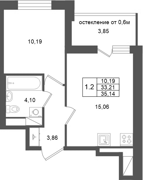 2 ккв (Евро) 33,2 м²