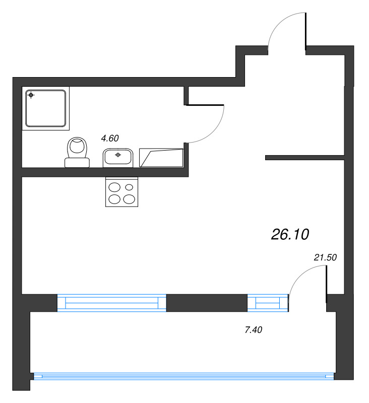 Студия 26,6 м²