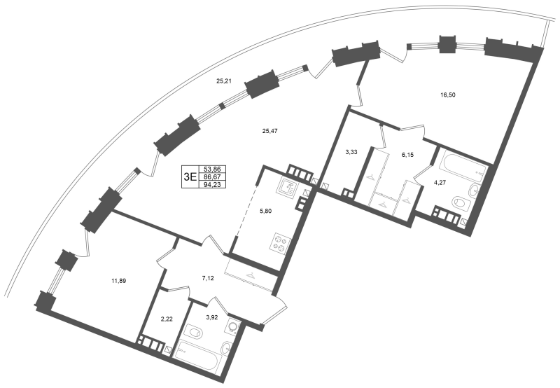 3 ккв (Евро) 86,7 м²