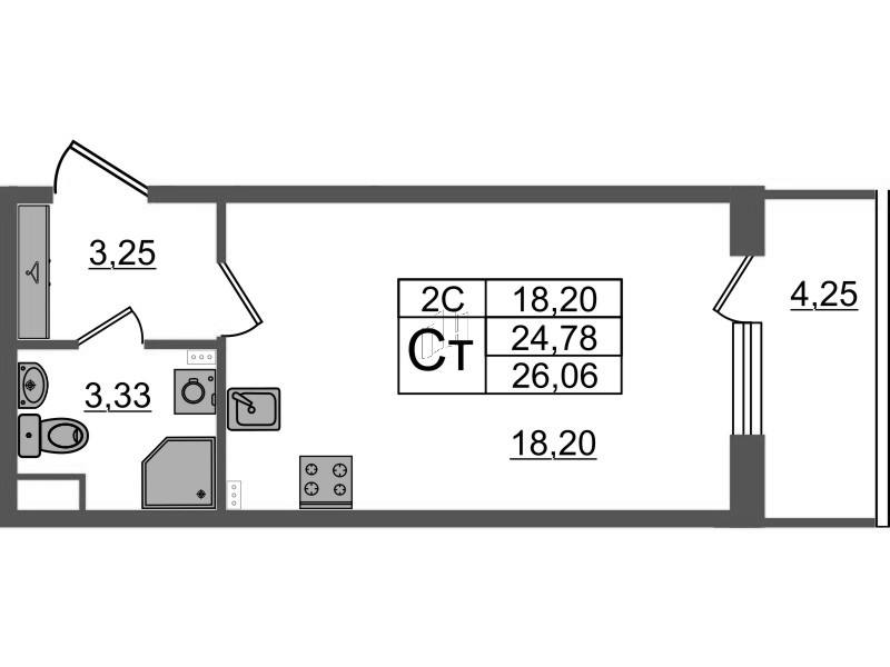 Студия 24,8 м²