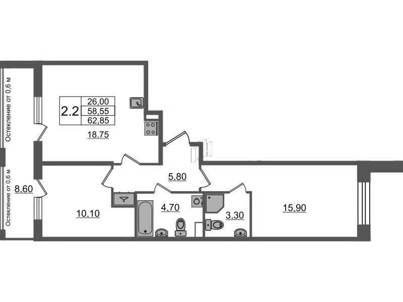 3 ккв (Евро) 58,6 м²