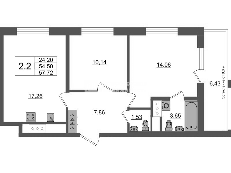 3 ккв (Евро) 54,5 м²