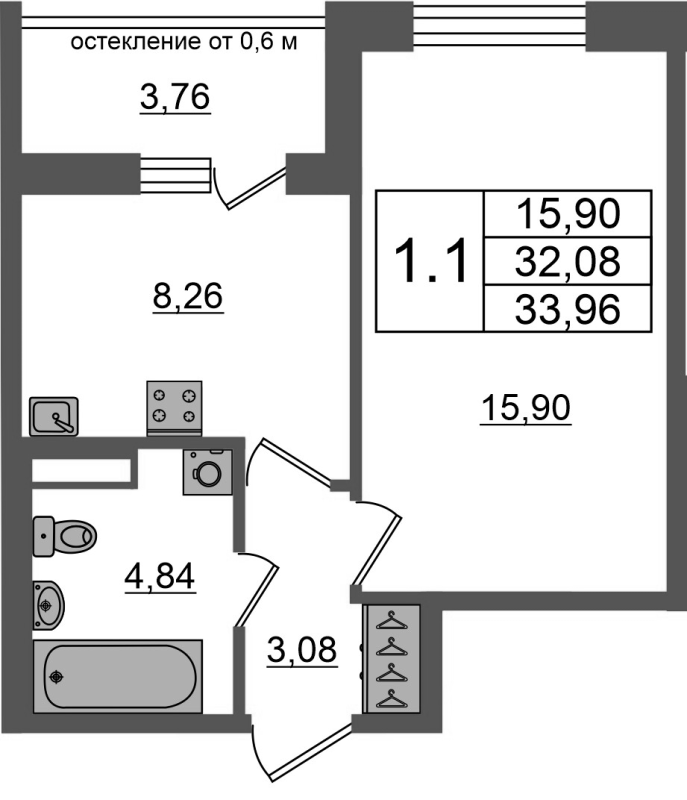 1 ккв 32,1 м²