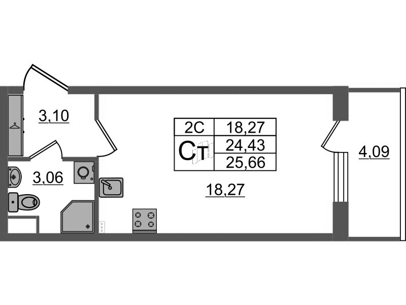 Студия 24,4 м²