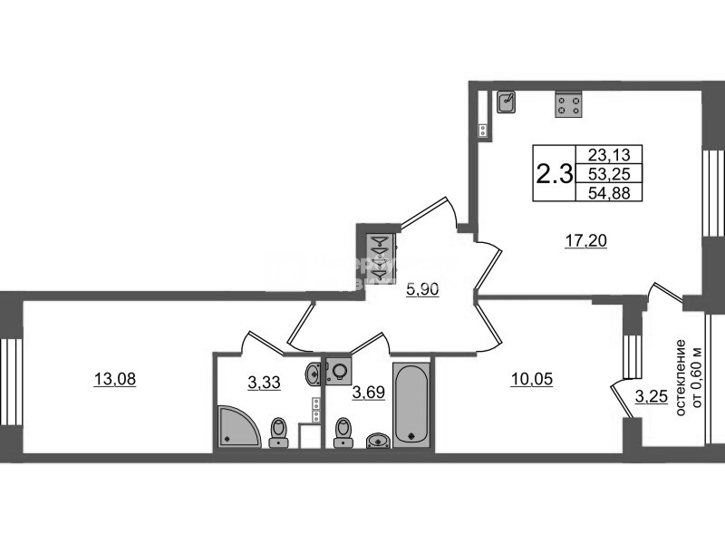 3 ккв (Евро) 53,3 м²