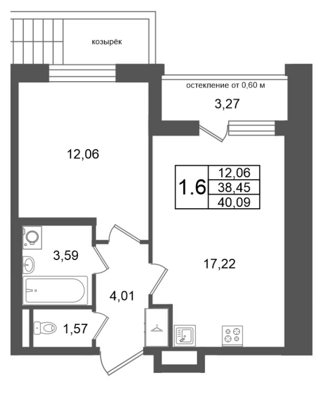 2 ккв (Евро) 38,5 м²