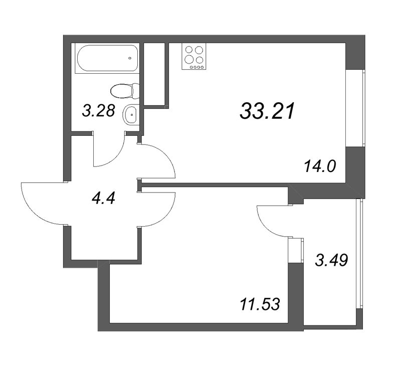 1 ккв 33,2 м²