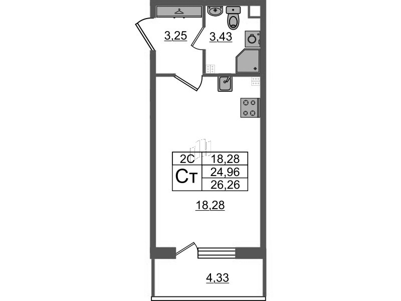Студия 25 м²