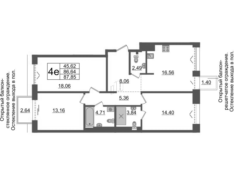 4 ккв (Евро) 86,6 м²