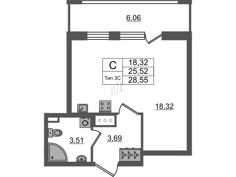 Студия 25,5 м²