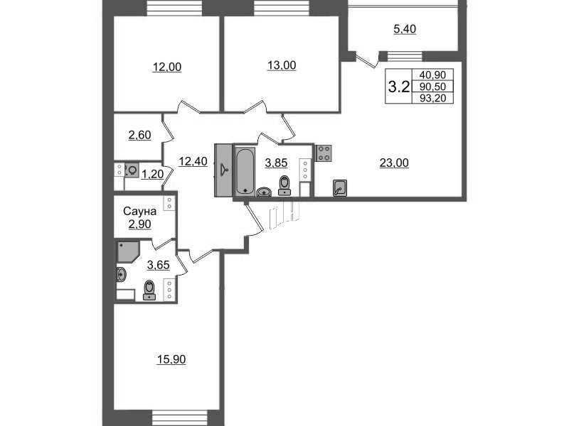 4 ккв (Евро) 90,5 м²