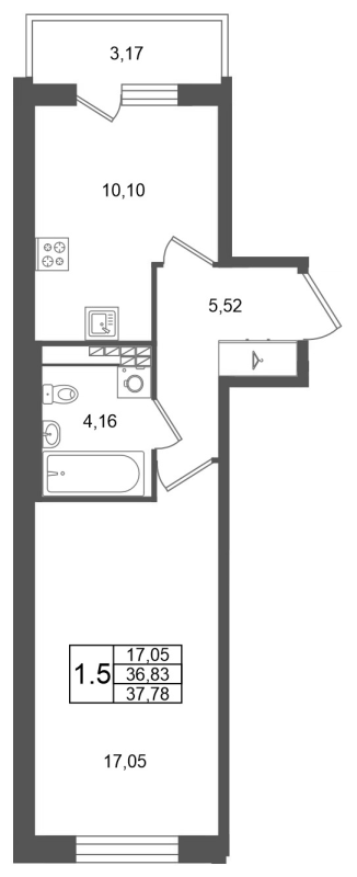 1 ккв 36,8 м²