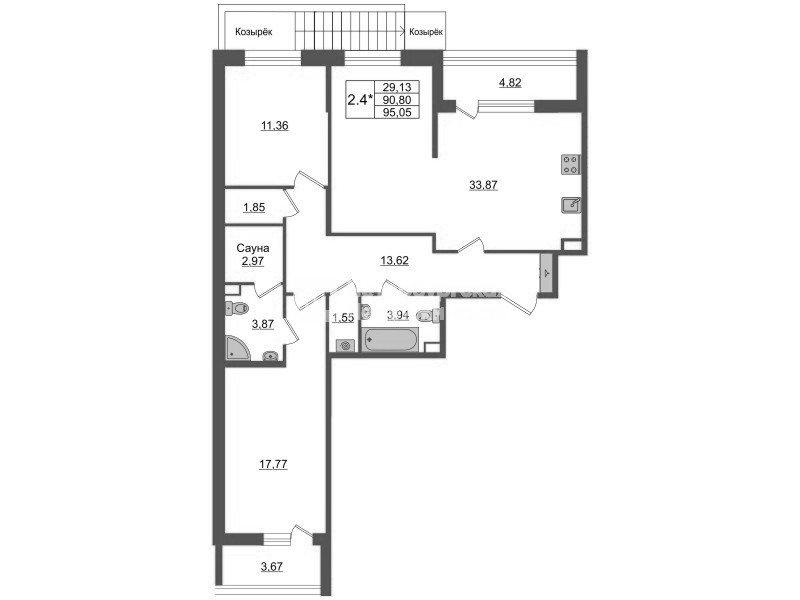 3 ккв (Евро) 89,1 м²