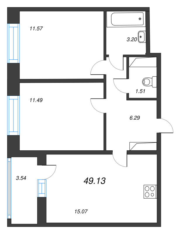 3 ккв (Евро) 49,1 м²