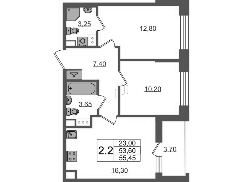 3 ккв (Евро) 53,6 м²