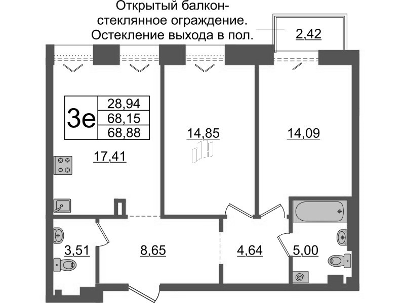 3 ккв (Евро) 68,2 м²