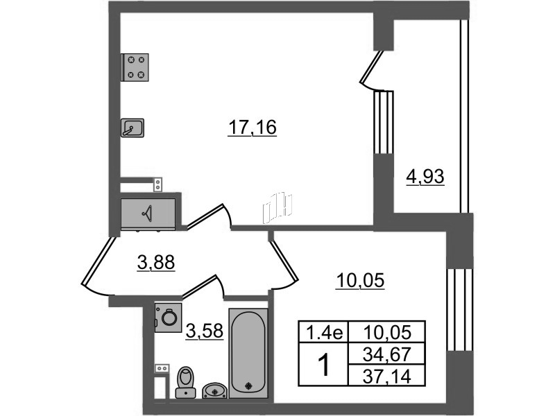 2 ккв (Евро) 34,7 м²