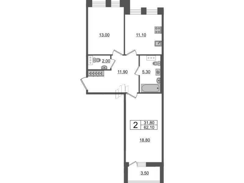 2 ккв 62,1 м²