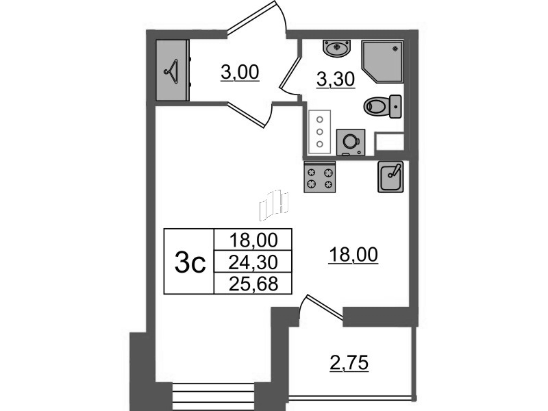 Студия 24,3 м²