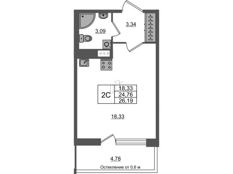 Студия 24,8 м²