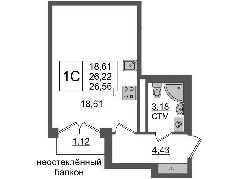 Планировка: Студия, 25,9 м², 8 400 043 ₽