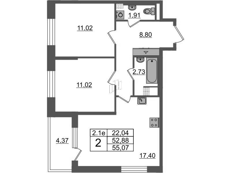 3 ккв (Евро) 52,9 м²