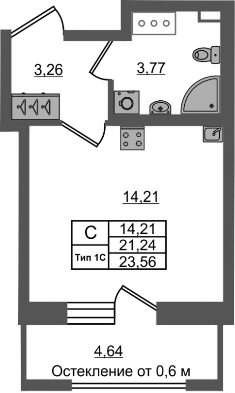 Студия 21,2 м²