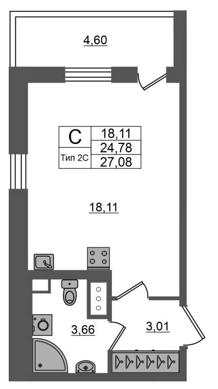 Студия 24,8 м²