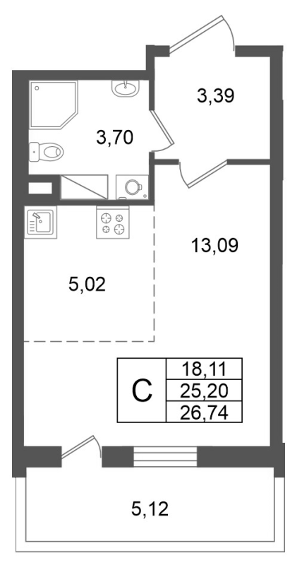Студия 25,2 м²